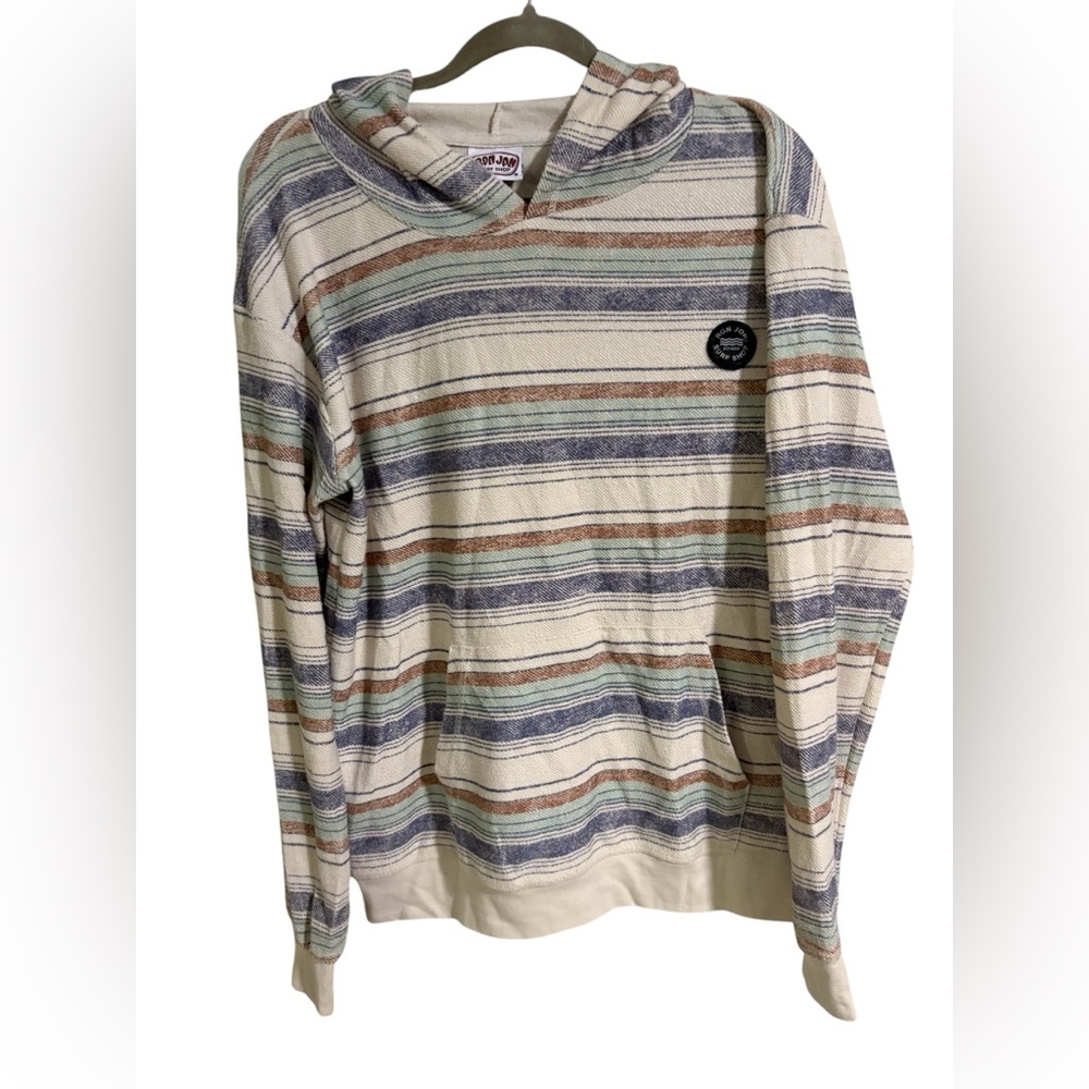 RON JON SURF SHOP men’s Medium Bermuda Stripe Pullover Hoodie EUC no flaws